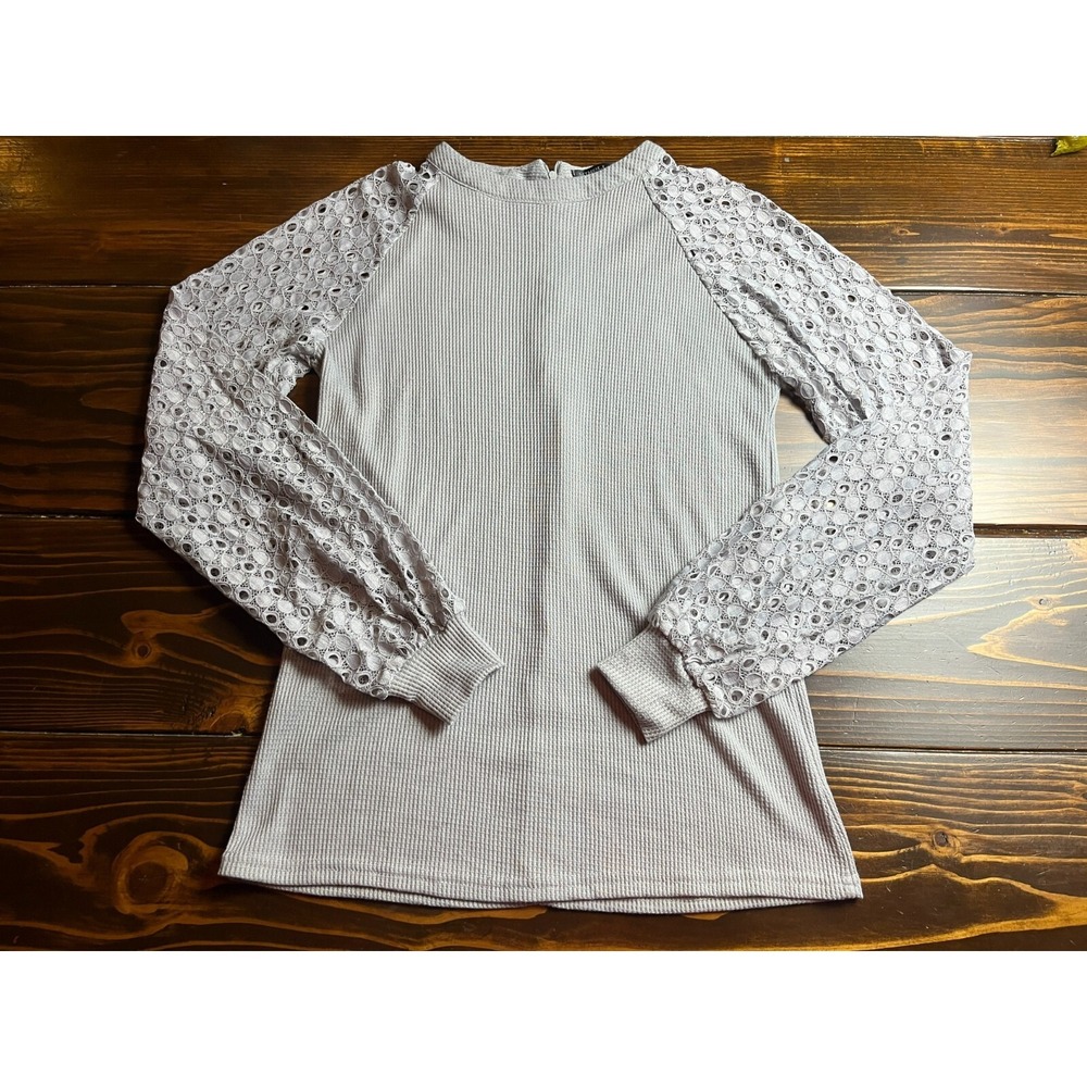Miholl Shirt, Women's Size Small, Gray, Lace Sleeves, Long Sleeve